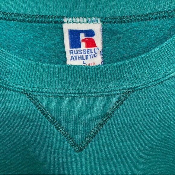 Russell Athletic Crewneck Sweatshirt Mens Large Green Pullover USA Vintage 90s - Picture 6 of 8